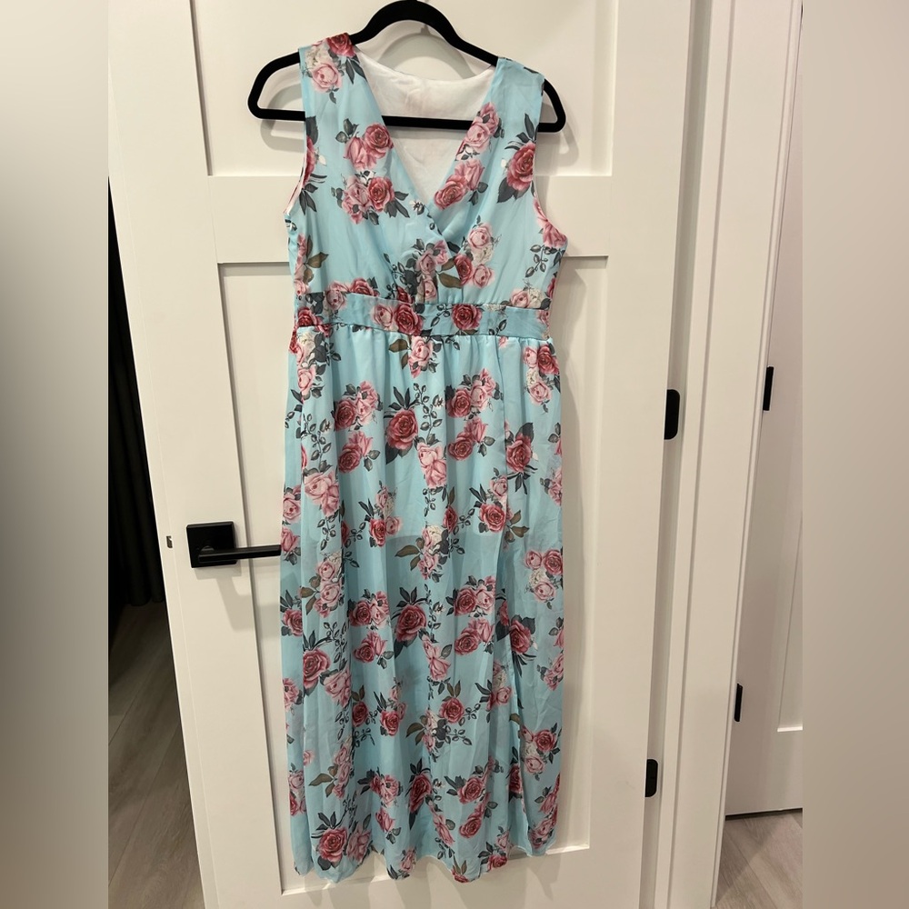 Floral Sleeveless Dress - Blue